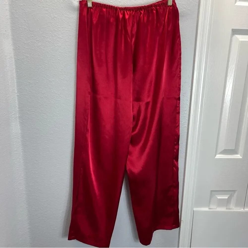 Vintage Fredericks Of Hollywood Satin Pajama‎ Set Red Black Lace 3 Pc Sleepwear